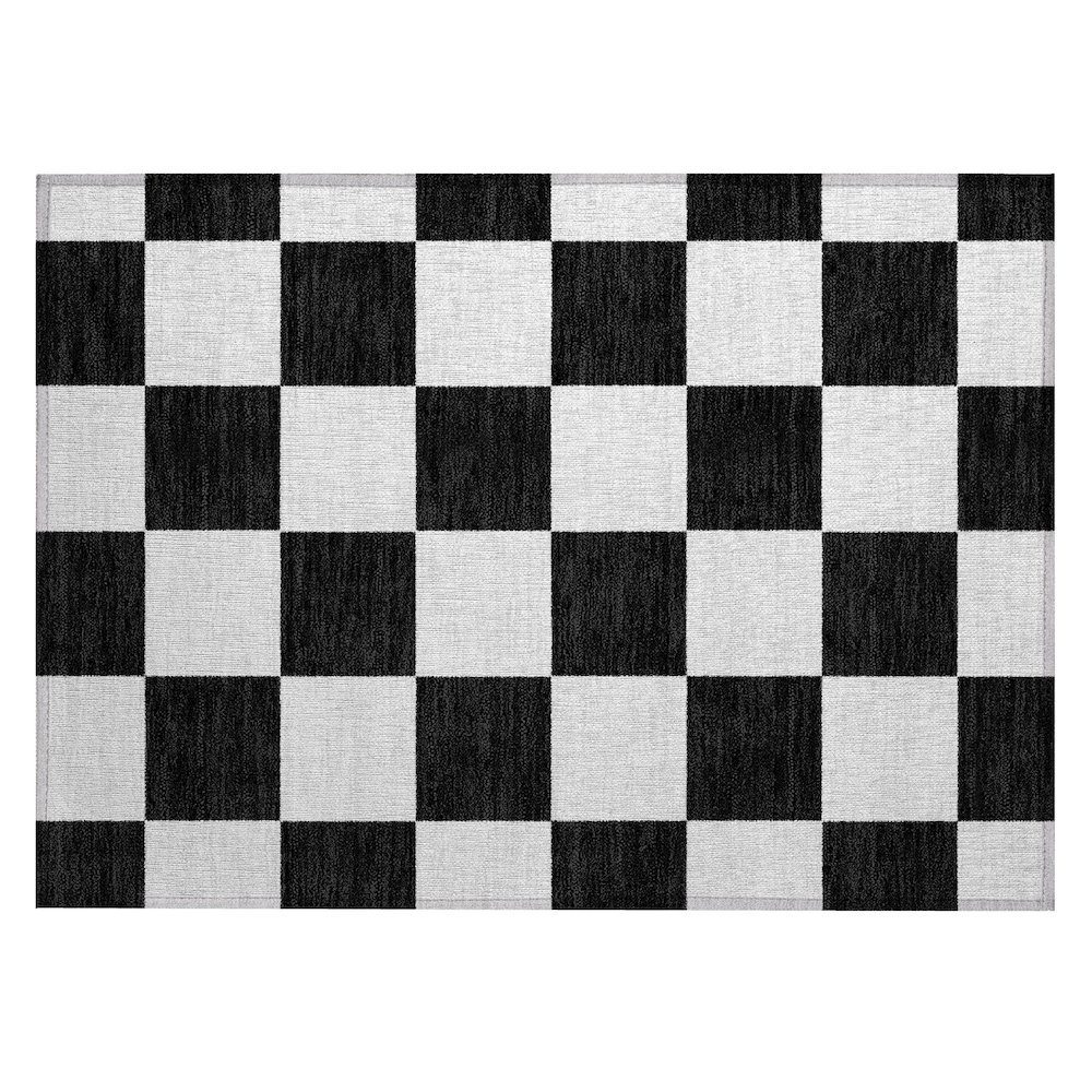 Machine Washable Indoor/Outdoor Chantille ACN2345 Black 1'8" x 2'6" Rug. Picture 1