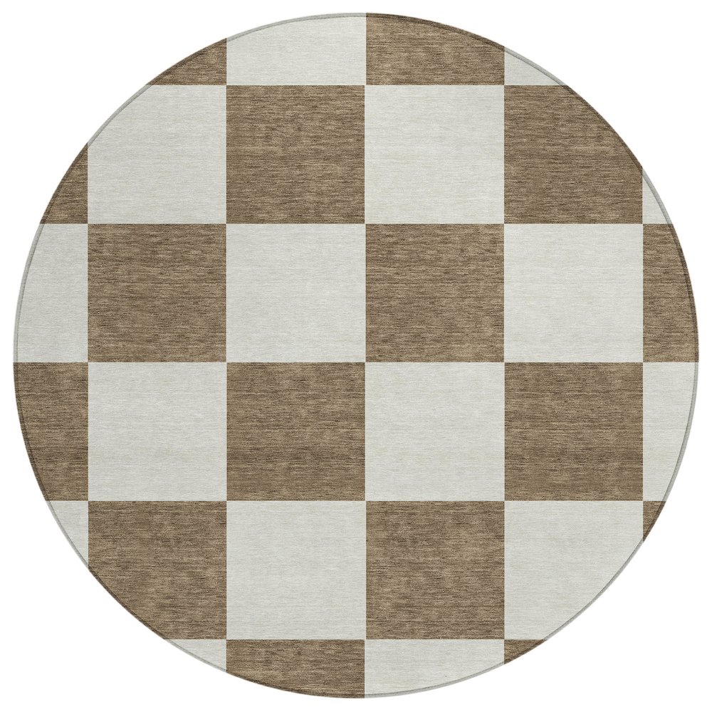 Machine Washable Indoor/Outdoor Chantille ACN2345 Brown 8' x 8' Round Rug. Picture 1