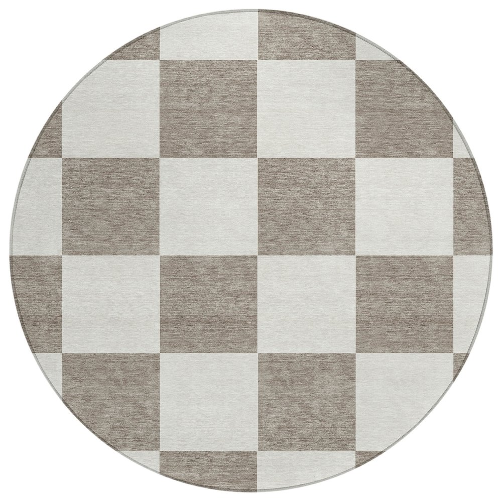 Machine Washable Indoor/Outdoor Chantille ACN2345 Brown 8' x 8' Round Rug. Picture 1