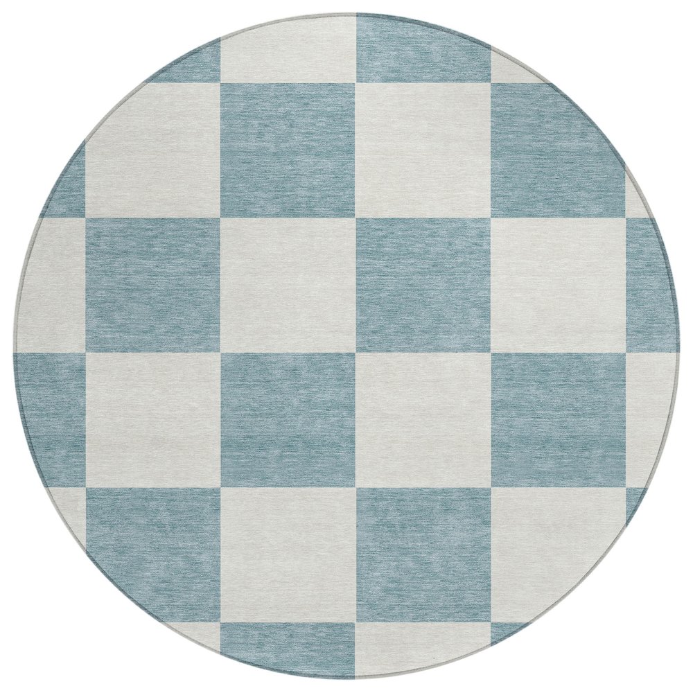 Machine Washable Indoor/Outdoor Chantille ACN2345 Teal 8' x 8' Round Rug. Picture 1