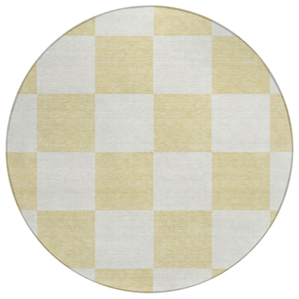 Machine Washable Indoor/Outdoor Chantille ACN2345 Gold 8' x 8' Round Rug. Picture 1
