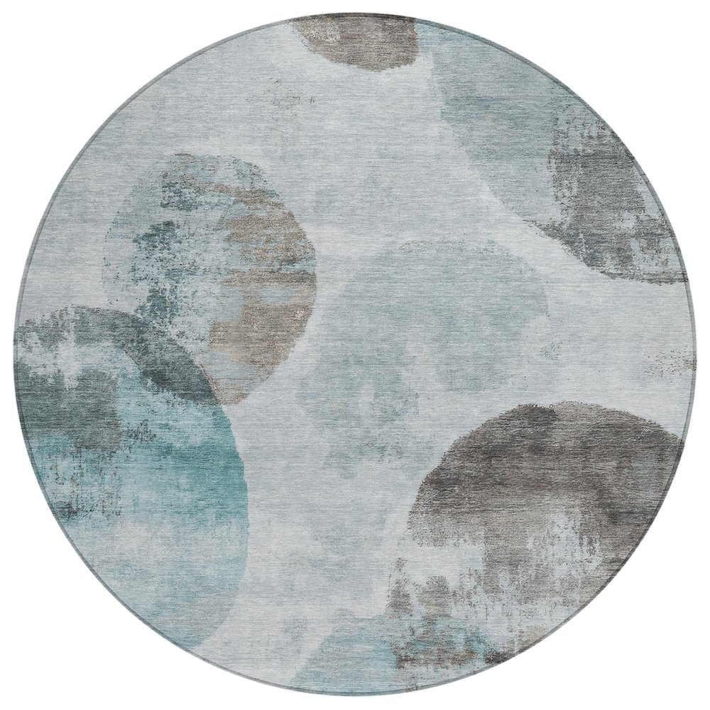 Machine Washable Indoor/Outdoor Chantille ACN2346 Teal 8' x 8' Round Rug. Picture 1