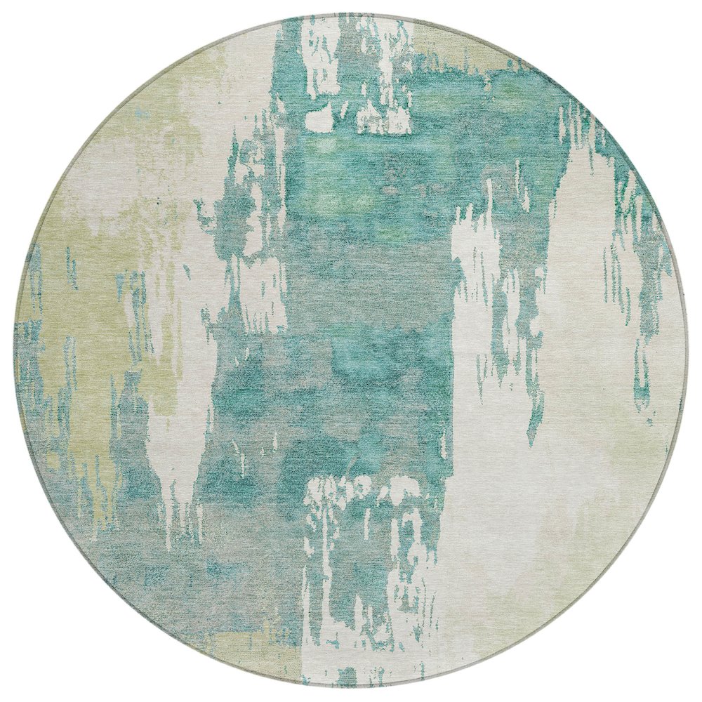 Machine Washable Indoor/Outdoor Chantille ACN2347 Green 8' x 8' Round Rug. Picture 1