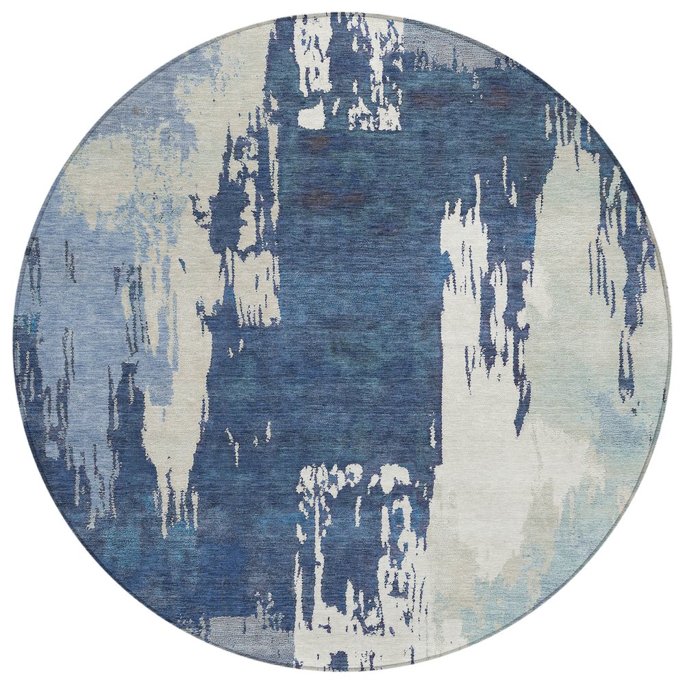Machine Washable Indoor/Outdoor Chantille ACN2347 Blue 8' x 8' Round Rug. Picture 1