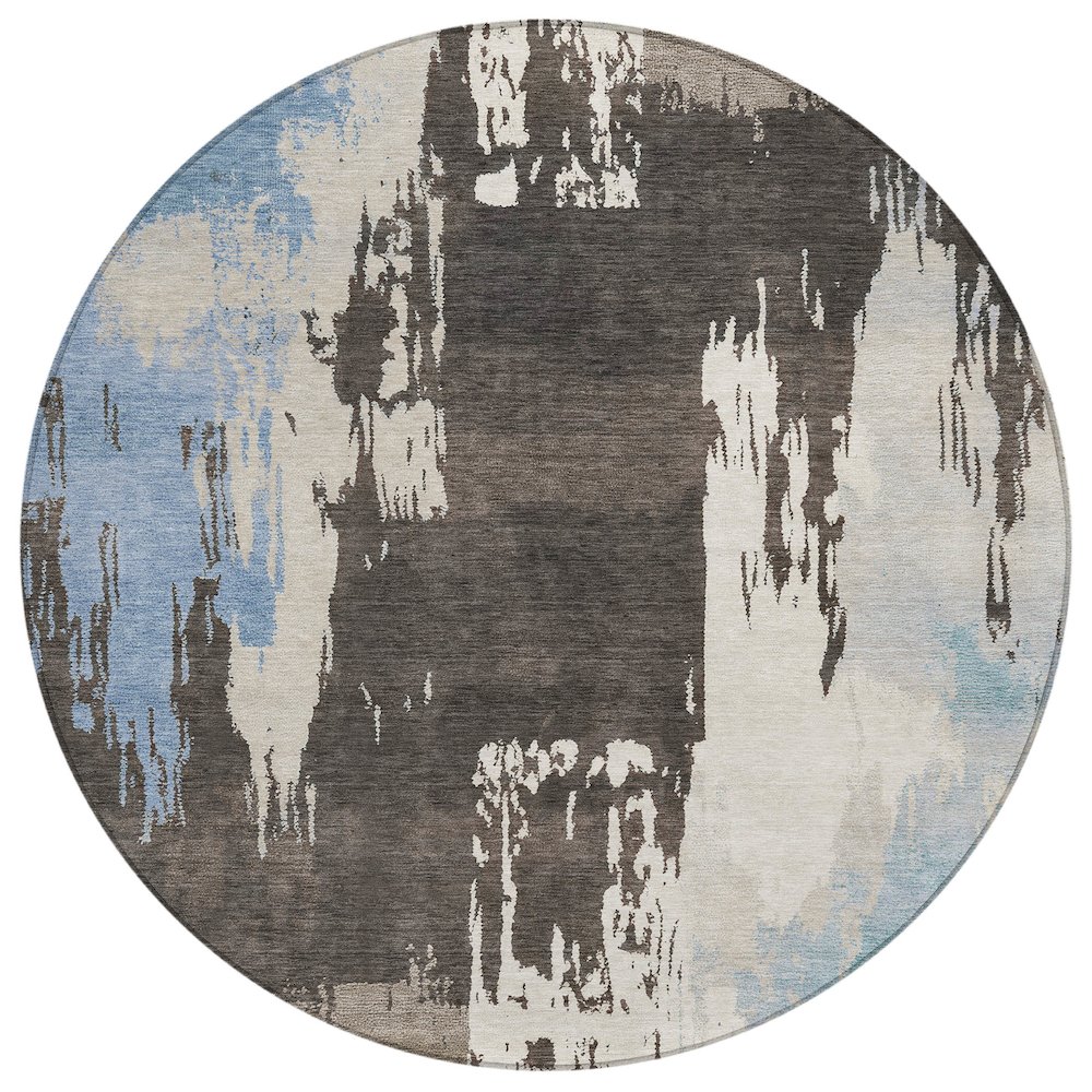 Machine Washable Indoor/Outdoor Chantille ACN2347 Brown 8' x 8' Round Rug. Picture 1