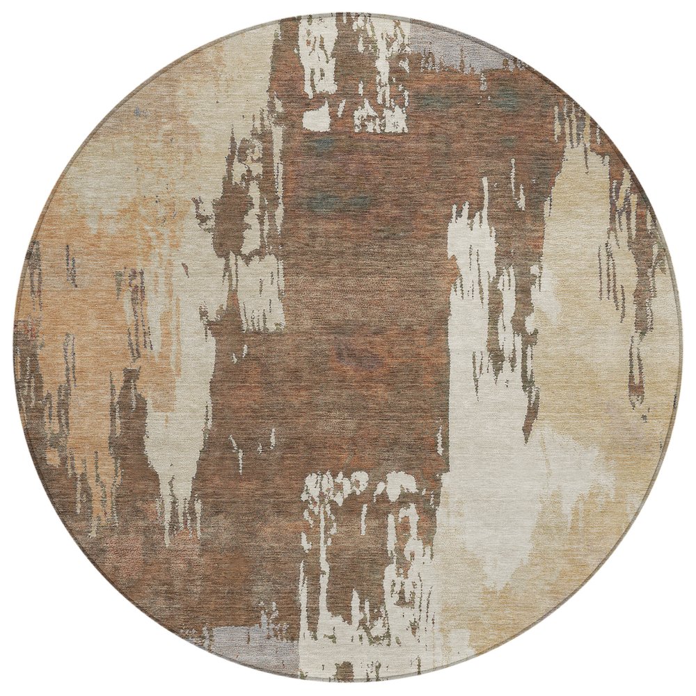Machine Washable Indoor/Outdoor Chantille ACN2347 Orange 8' x 8' Round Rug. Picture 1
