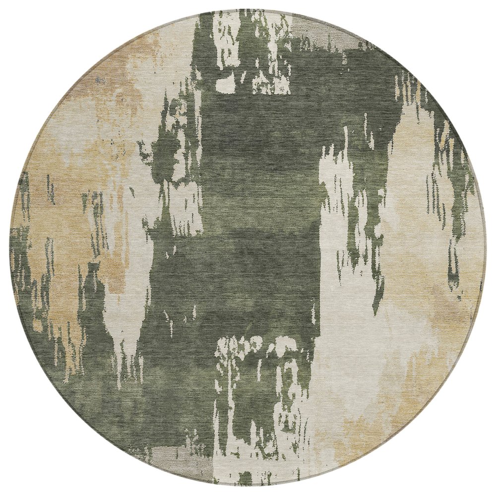 Machine Washable Indoor/Outdoor Chantille ACN2347 Green 8' x 8' Round Rug. Picture 1