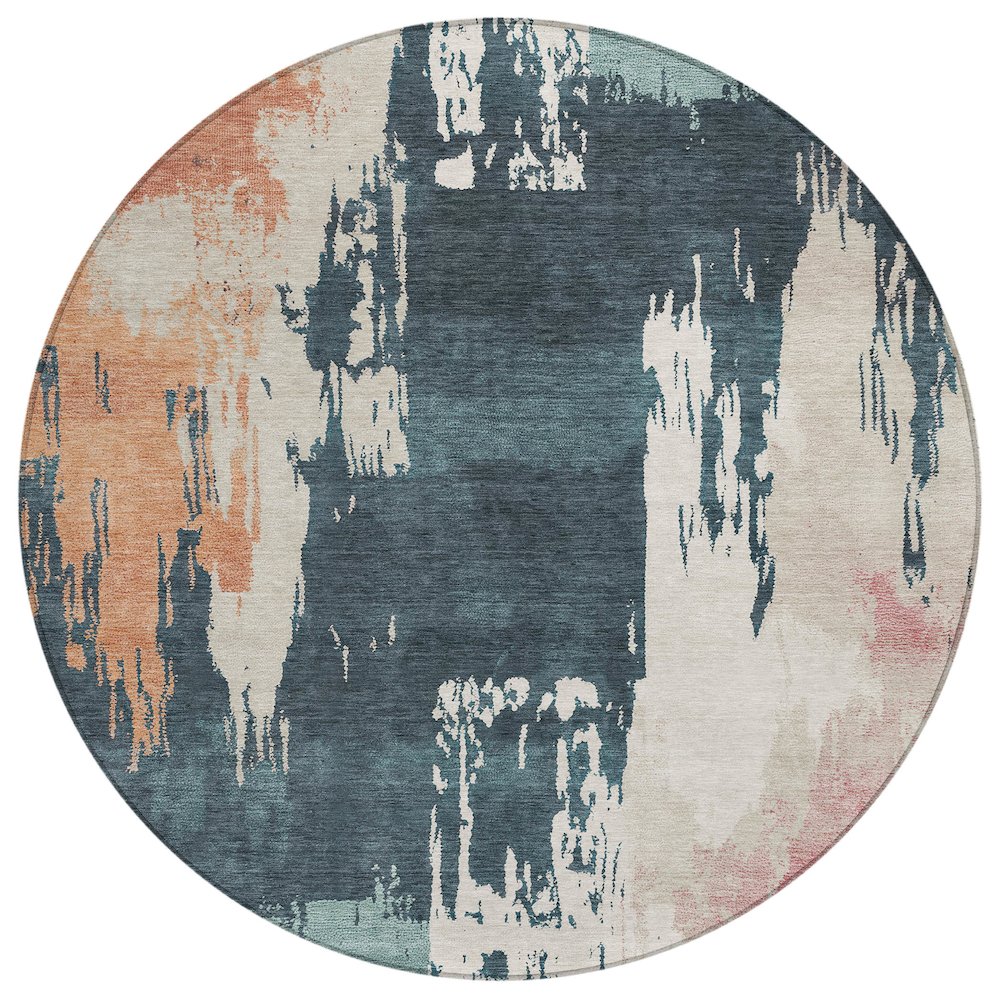 Machine Washable Indoor/Outdoor Chantille ACN2347 Teal 8' x 8' Round Rug. Picture 1
