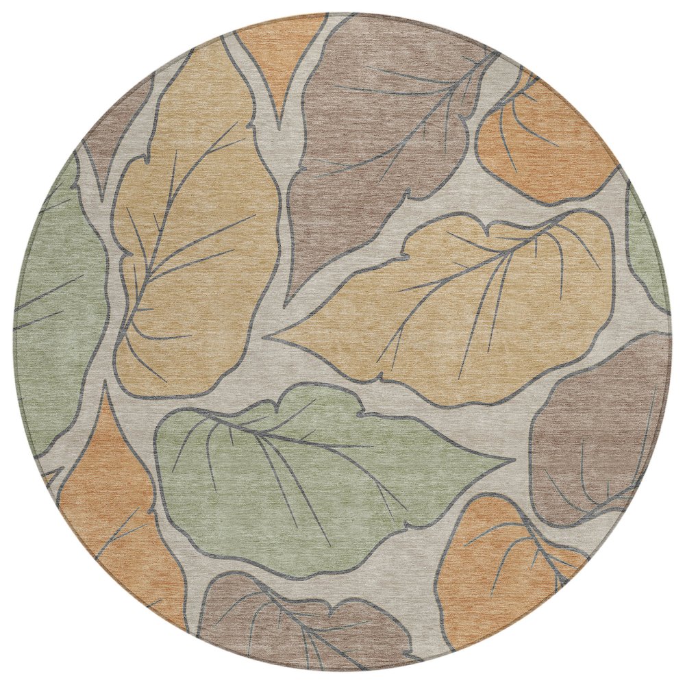 Machine Washable Indoor/Outdoor Chantille ACN2348 Orange 8' x 8' Round Rug. Picture 1