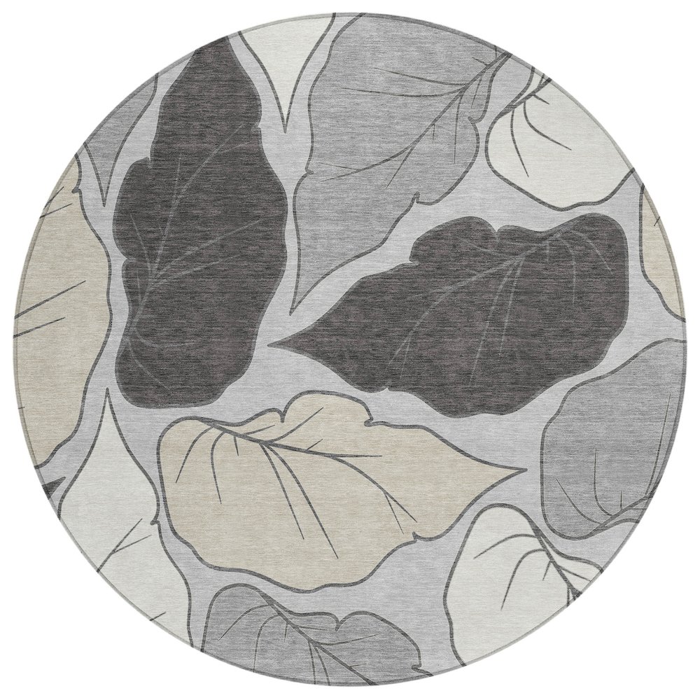Machine Washable Indoor/Outdoor Chantille ACN2348 Gray 8' x 8' Round Rug. Picture 1