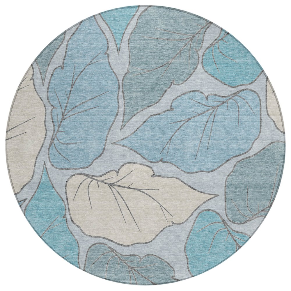 Machine Washable Indoor/Outdoor Chantille ACN2348 Teal 8' x 8' Round Rug. Picture 1