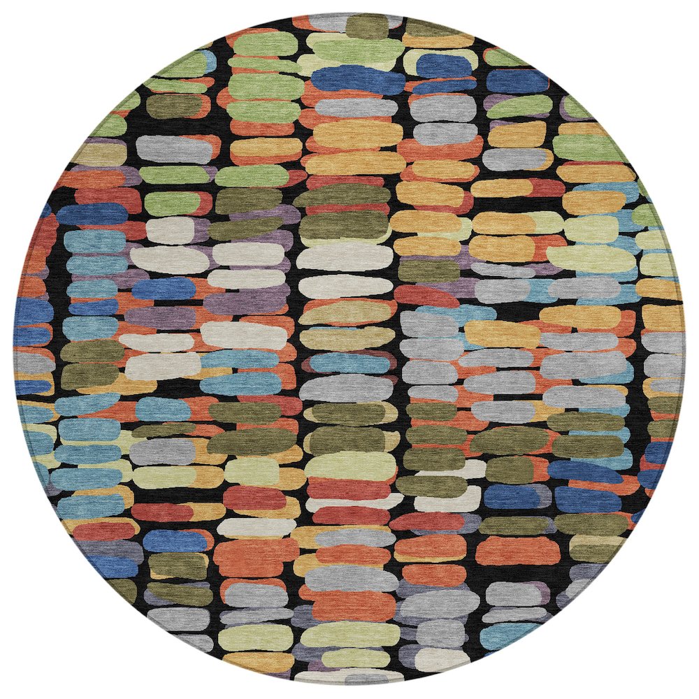 Machine Washable Indoor/Outdoor Chantille ACN2349 Black 8' x 8' Round Rug. Picture 1
