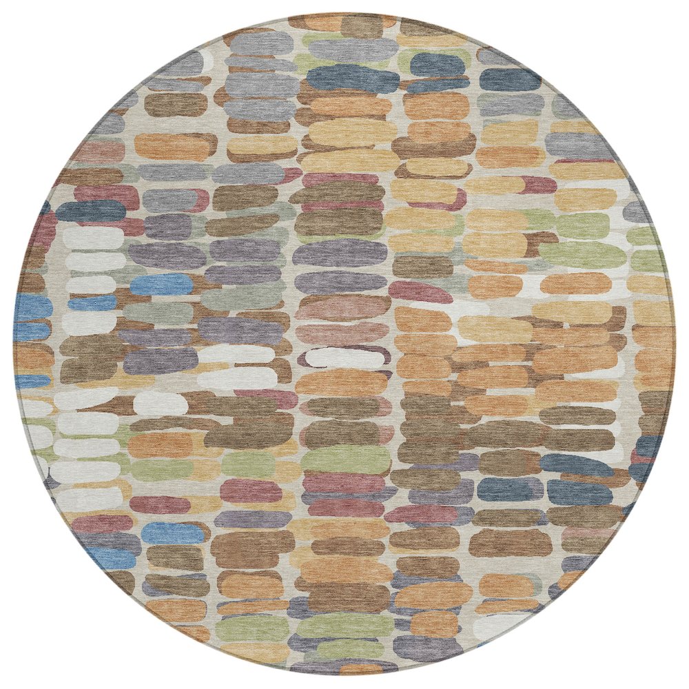 Machine Washable Indoor/Outdoor Chantille ACN2349 Orange 8' x 8' Round Rug. Picture 1
