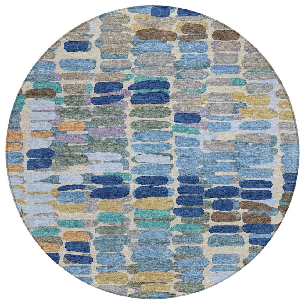 Machine Washable Indoor/Outdoor Chantille ACN2349 Blue 8' x 8' Round Rug. Picture 1