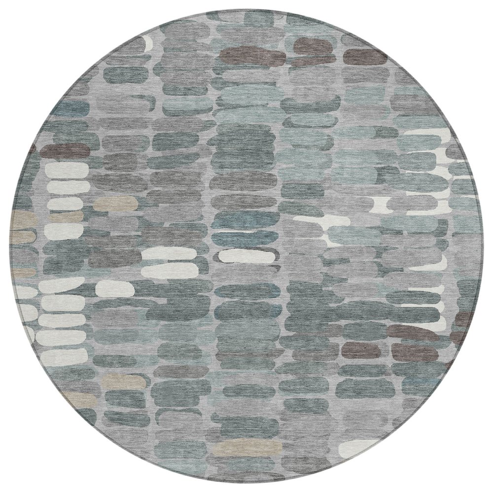 Machine Washable Indoor/Outdoor Chantille ACN2349 Gray 8' x 8' Round Rug. Picture 1