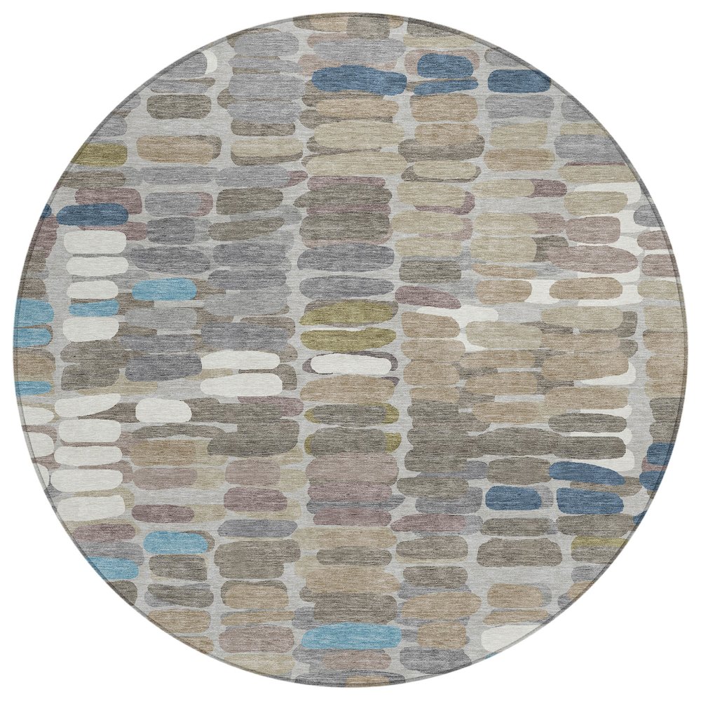 Machine Washable Indoor/Outdoor Chantille ACN2349 Brown 8' x 8' Round Rug. Picture 1