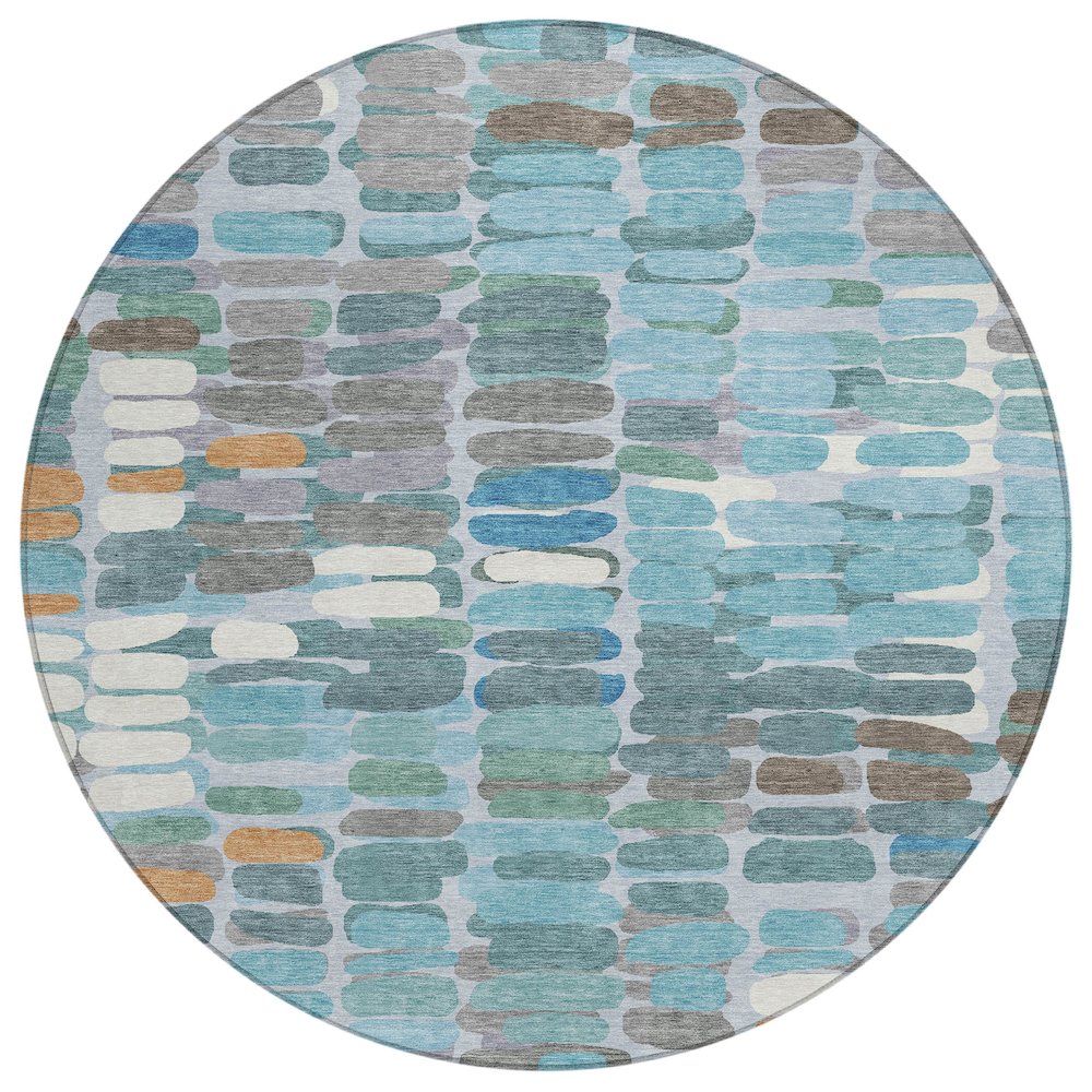 Machine Washable Indoor/Outdoor Chantille ACN2349 Teal 8' x 8' Round Rug. Picture 1