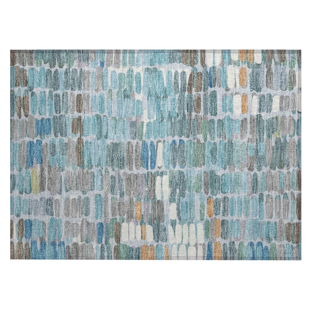 Machine Washable Indoor/Outdoor Chantille ACN2349 Teal 1'8" x 2'6" Rug. Picture 1