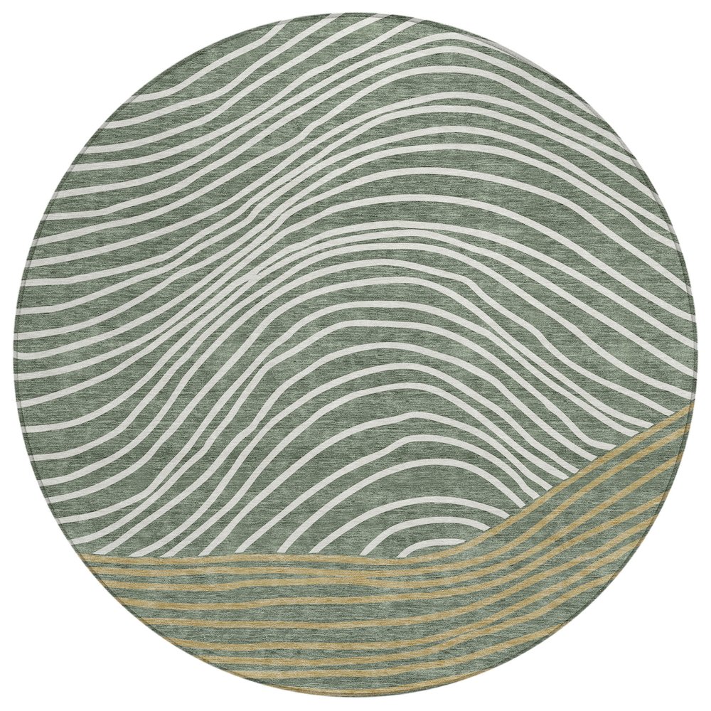 Machine Washable Indoor/Outdoor Chantille ACN2350 Green 8' x 8' Round Rug. Picture 1