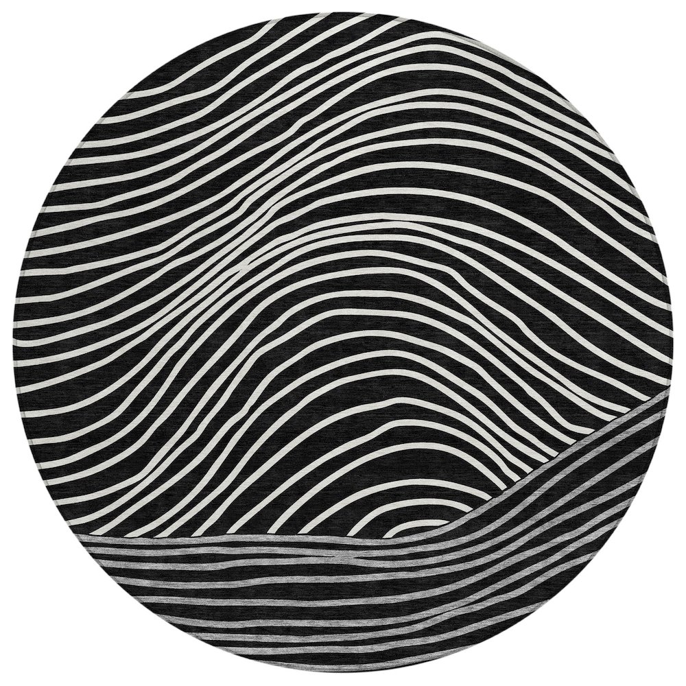 Machine Washable Indoor/Outdoor Chantille ACN2350 Black 8' x 8' Round Rug. Picture 1