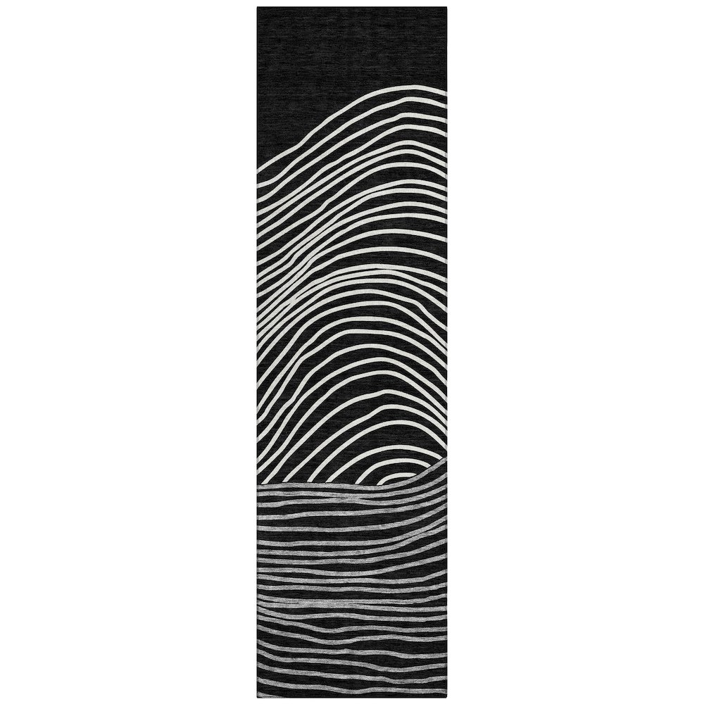 Machine Washable Indoor/Outdoor Chantille ACN2350 Black 2'3" x 7'6" Runner Rug. Picture 1