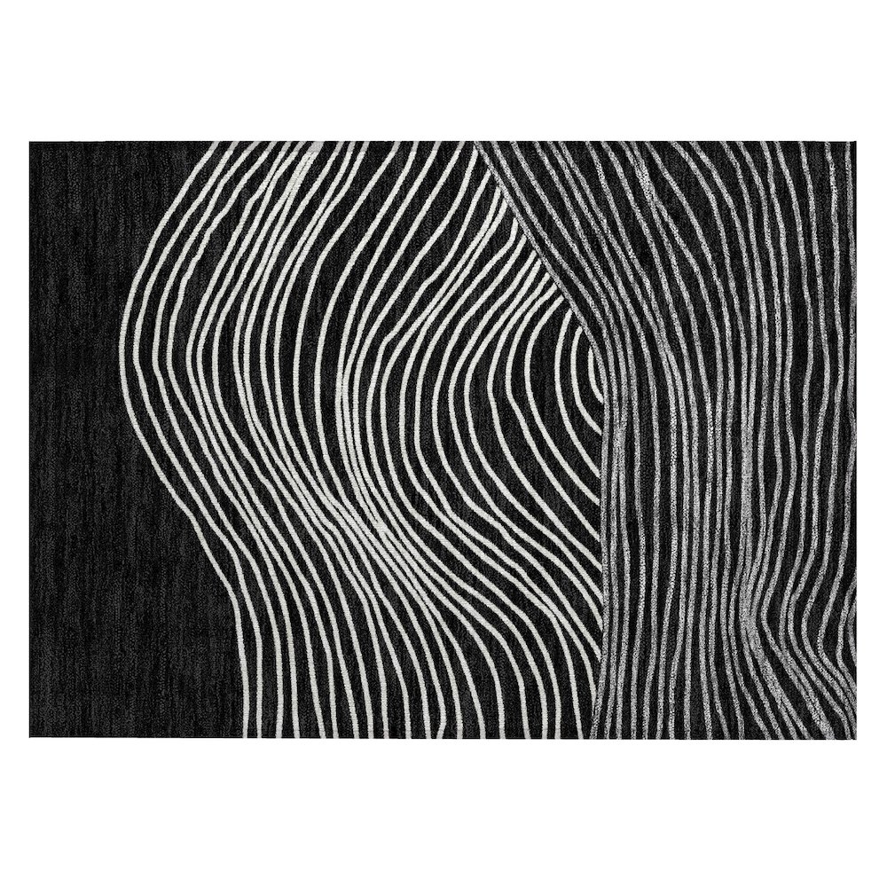 Machine Washable Indoor/Outdoor Chantille ACN2350 Black 1'8" x 2'6" Rug. Picture 1