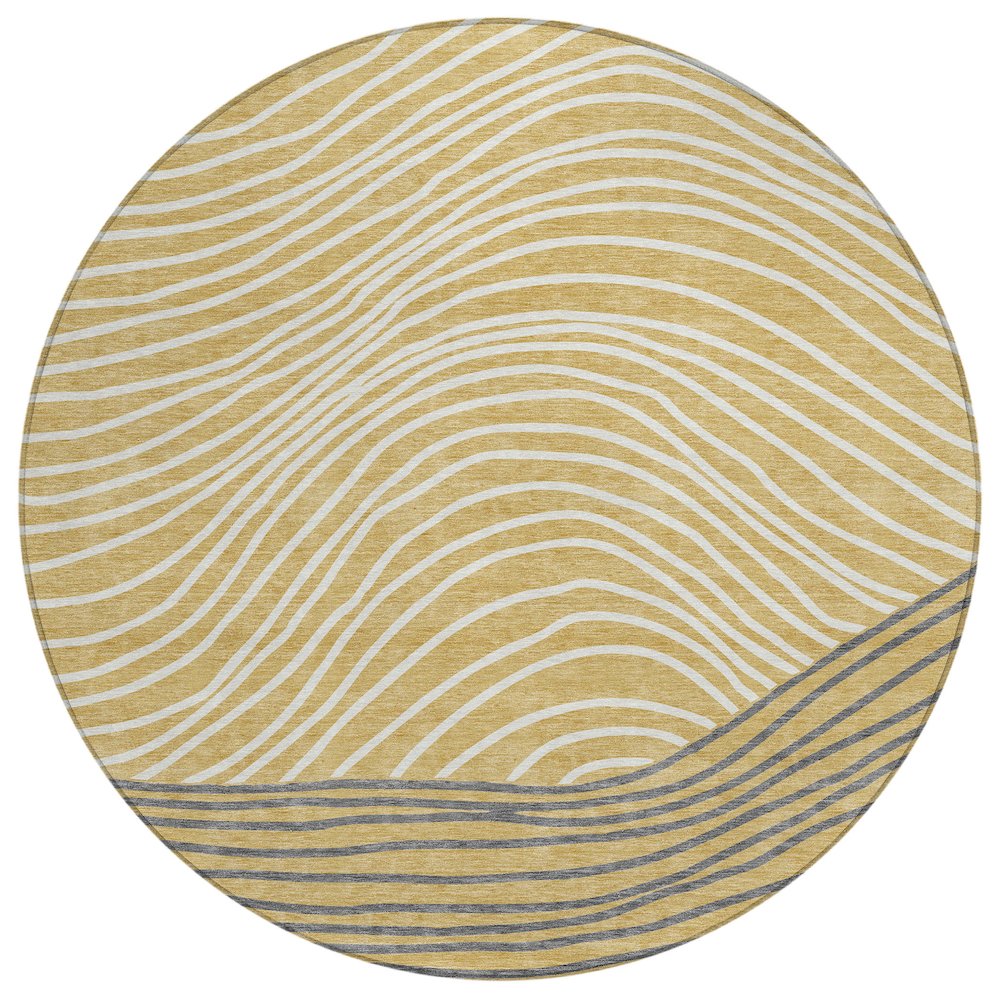 Machine Washable Indoor/Outdoor Chantille ACN2350 Gold 8' x 8' Round Rug. Picture 1