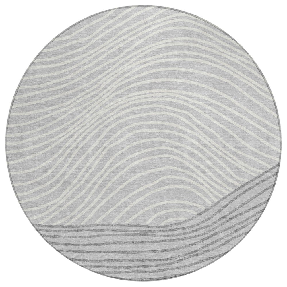 Machine Washable Indoor/Outdoor Chantille ACN2350 Gray 8' x 8' Round Rug. Picture 1
