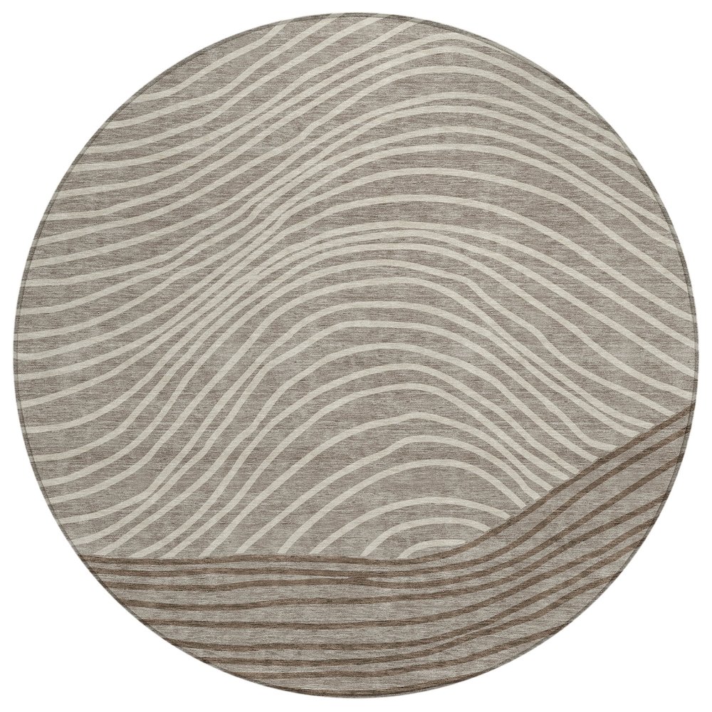 Machine Washable Indoor/Outdoor Chantille ACN2350 Brown 8' x 8' Round Rug. Picture 1
