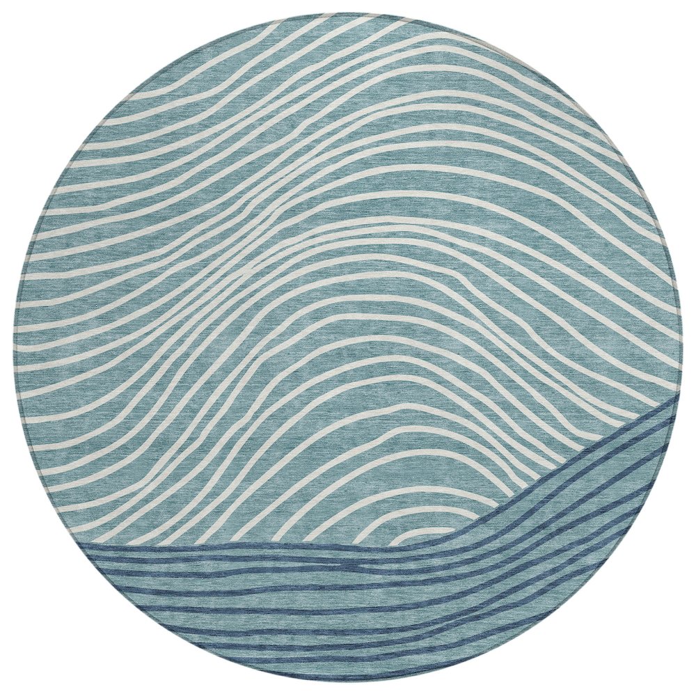 Machine Washable Indoor/Outdoor Chantille ACN2350 Teal 8' x 8' Round Rug. Picture 1