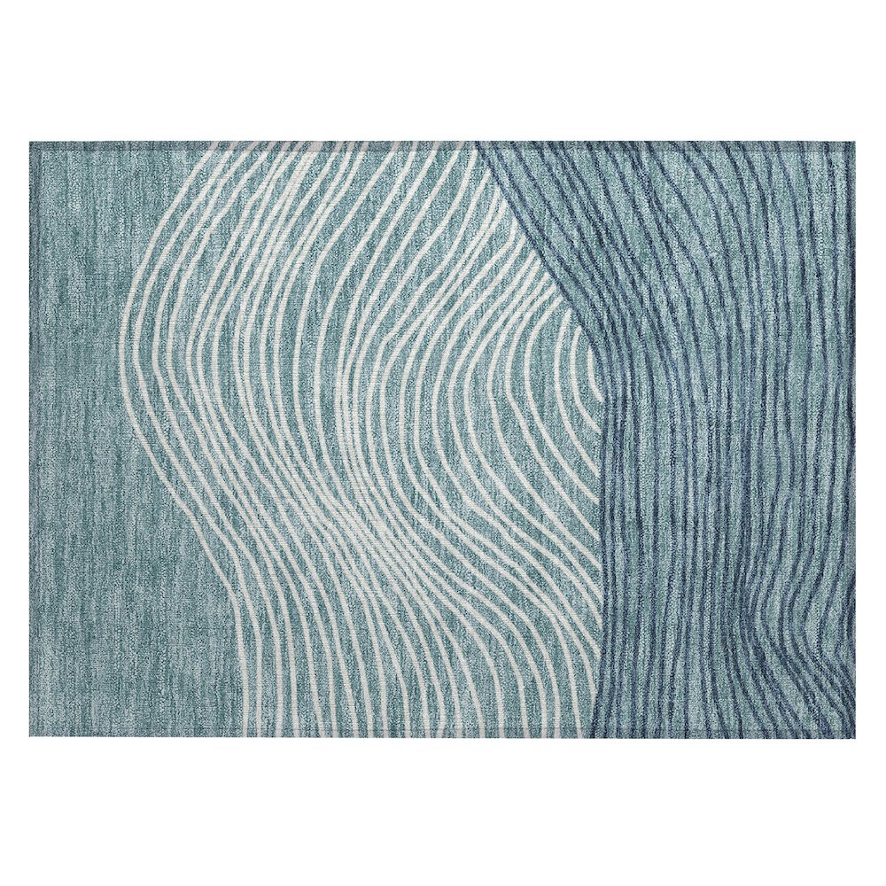 Machine Washable Indoor/Outdoor Chantille ACN2350 Teal 1'8" x 2'6" Rug. Picture 1