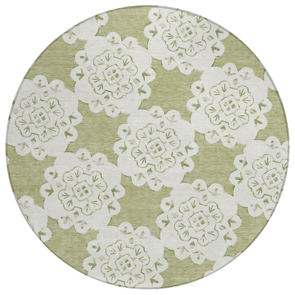 Machine Washable Indoor/Outdoor Chantille ACN2352 Green 8' x 8' Round Rug. Picture 1