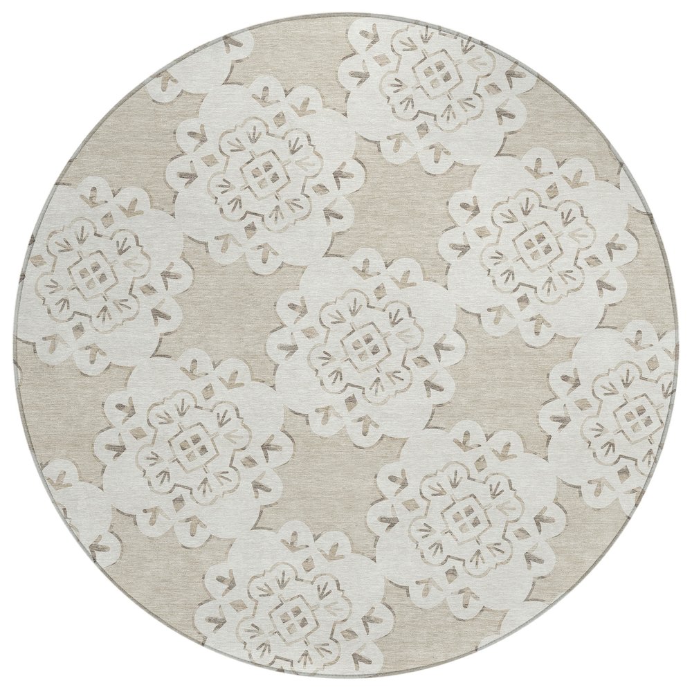 Machine Washable Indoor/Outdoor Chantille ACN2352 Brown 8' x 8' Round Rug. Picture 1