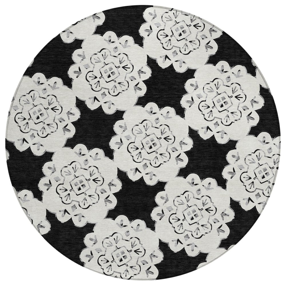 Machine Washable Indoor/Outdoor Chantille ACN2352 Black 8' x 8' Round Rug. Picture 1