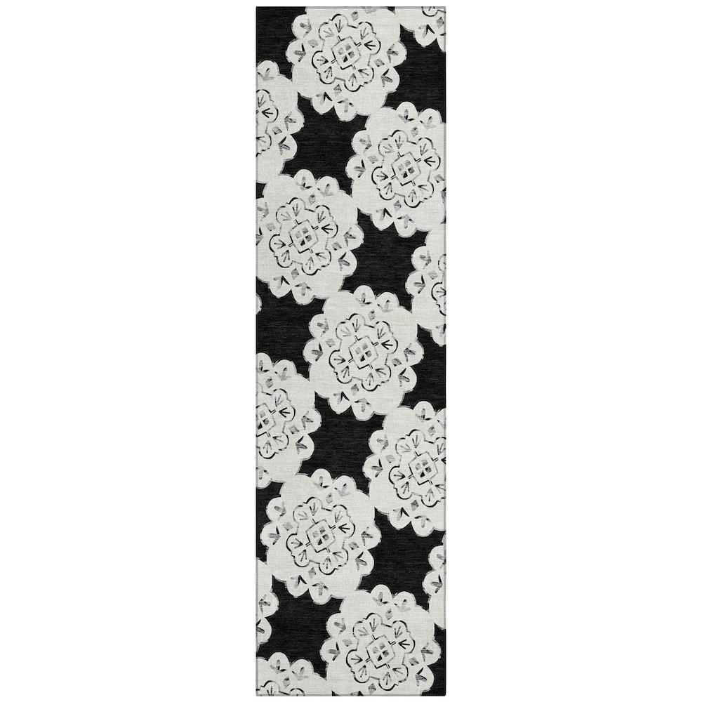 Machine Washable Indoor/Outdoor Chantille ACN2352 Black 2'3" x 7'6" Runner Rug. Picture 1