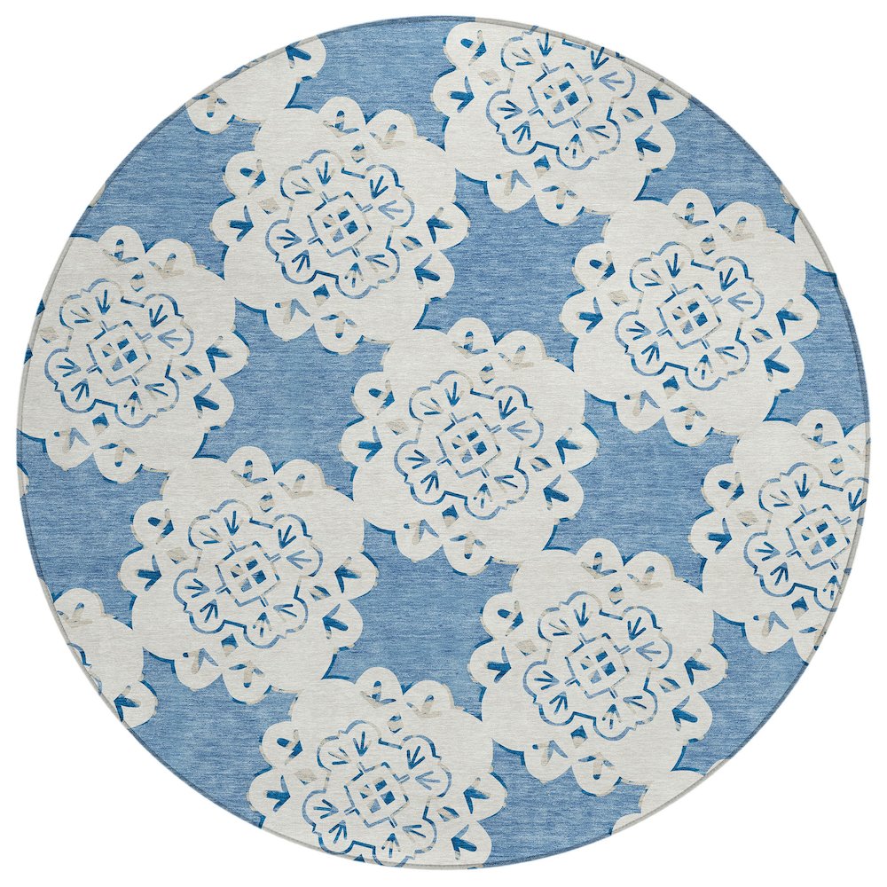Machine Washable Indoor/Outdoor Chantille ACN2352 Blue 8' x 8' Round Rug. Picture 1