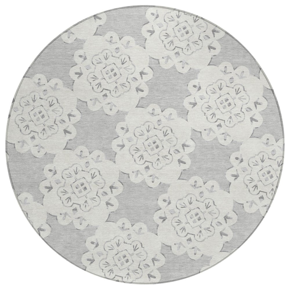 Machine Washable Indoor/Outdoor Chantille ACN2352 Gray 8' x 8' Round Rug. Picture 1