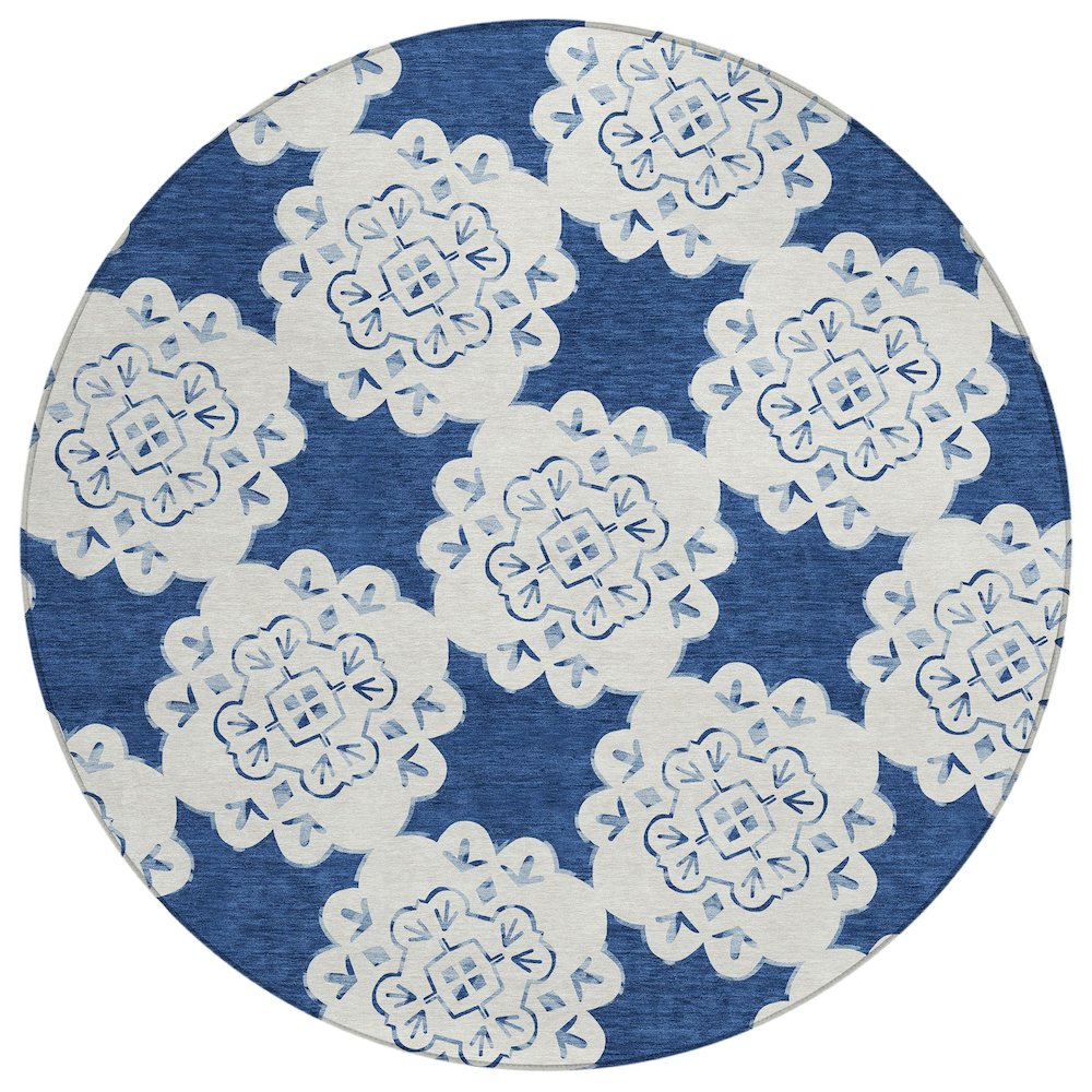 Machine Washable Indoor/Outdoor Chantille ACN2352 Blue 8' x 8' Round Rug. Picture 1