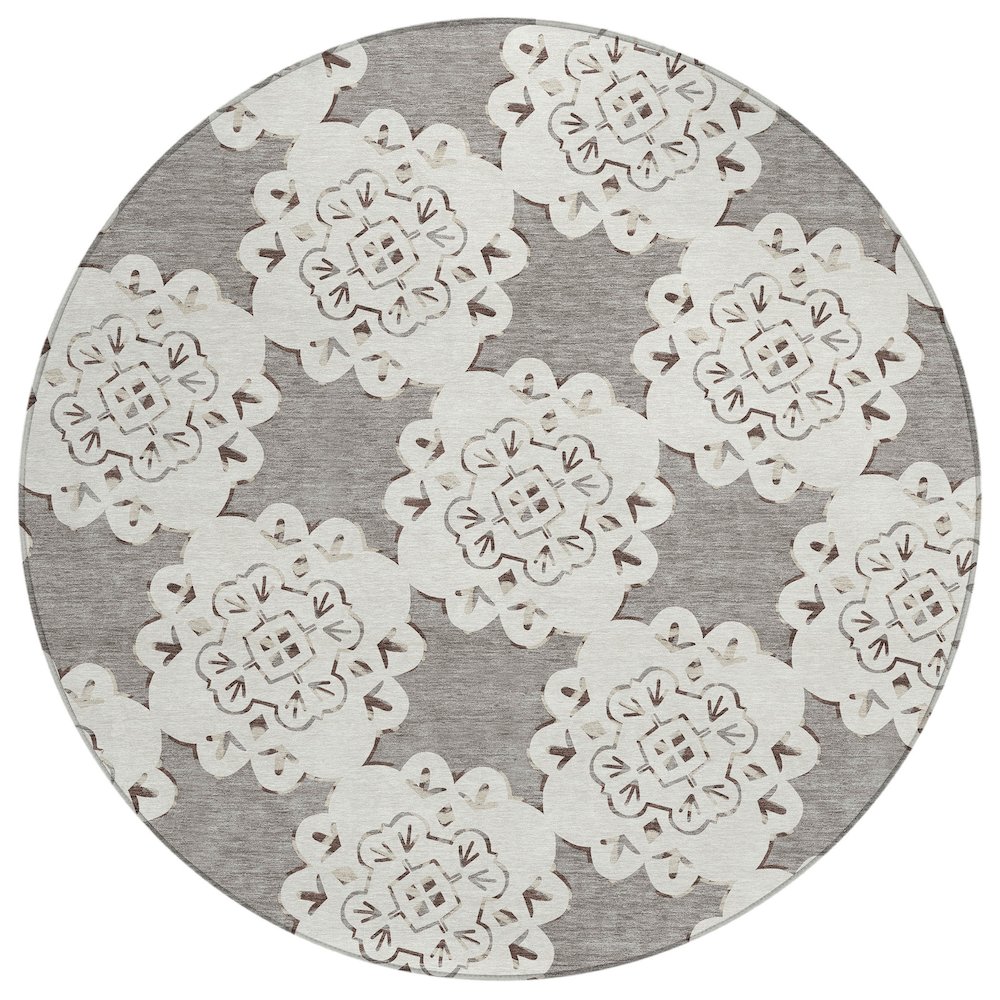 Machine Washable Indoor/Outdoor Chantille ACN2352 Brown 8' x 8' Round Rug. Picture 1