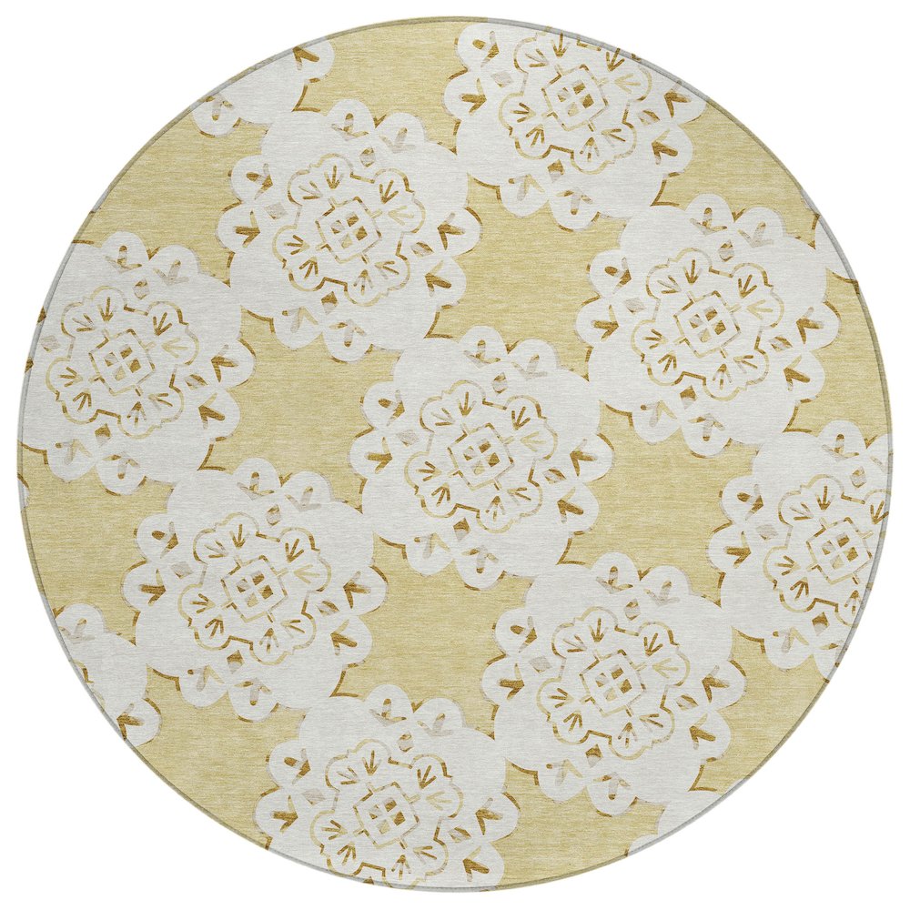 Machine Washable Indoor/Outdoor Chantille ACN2352 Gold 8' x 8' Round Rug. Picture 1