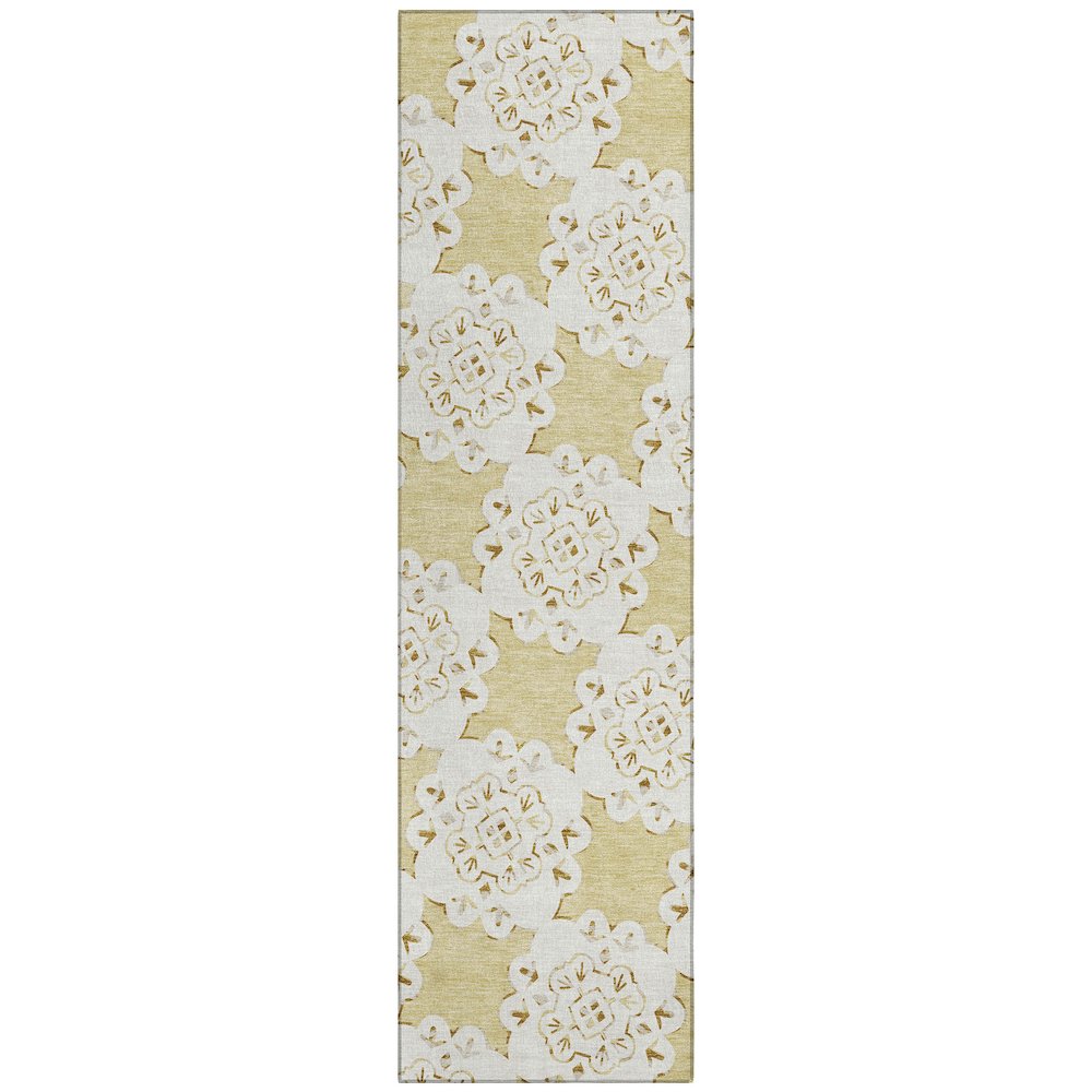 Machine Washable Indoor/Outdoor Chantille ACN2352 Gold 2'3" x 7'6" Runner Rug. Picture 1