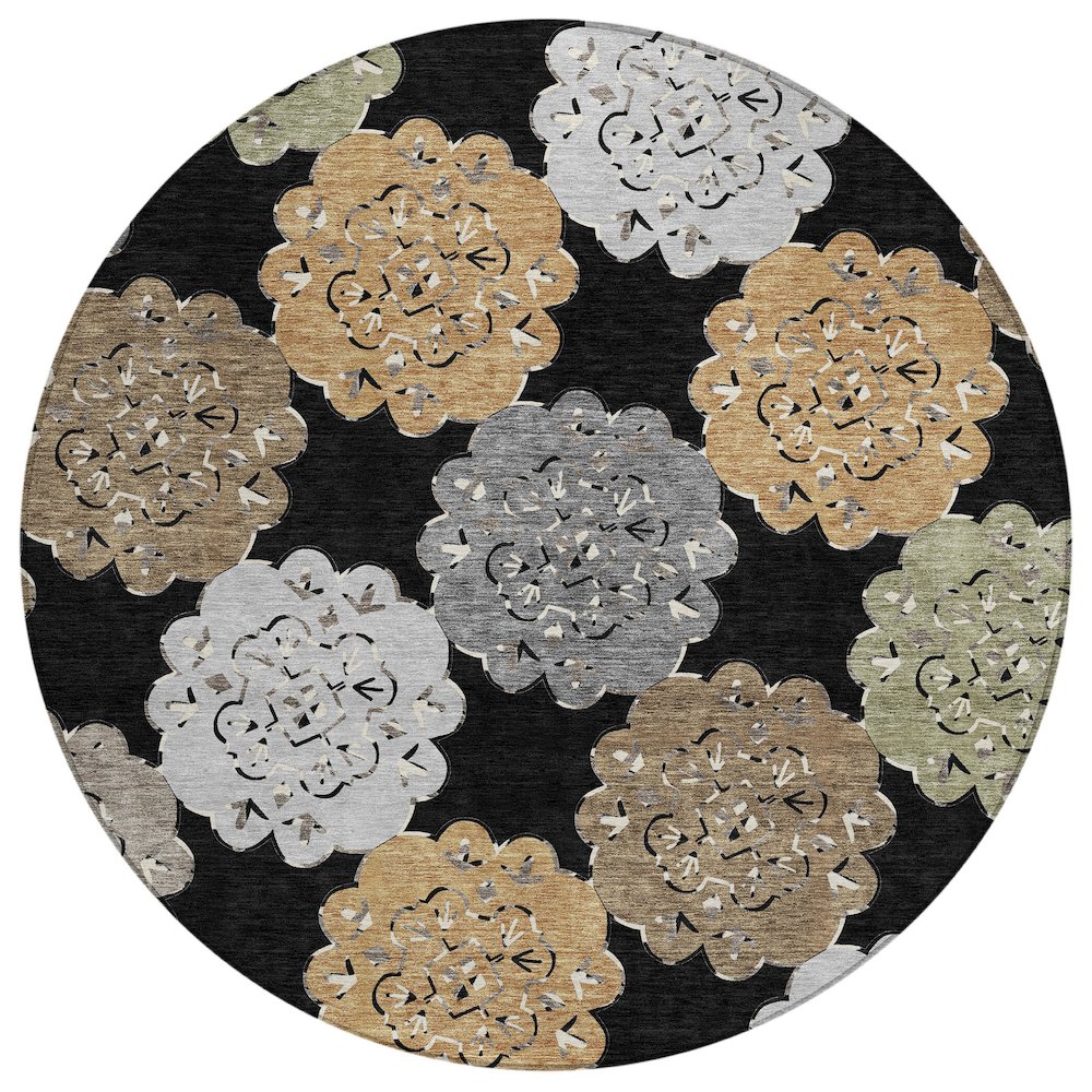 Machine Washable Indoor/Outdoor Chantille ACN2353 Black 8' x 8' Round Rug. Picture 1