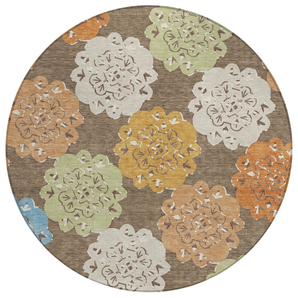 Machine Washable Indoor/Outdoor Chantille ACN2353 Brown 8' x 8' Round Rug. Picture 1