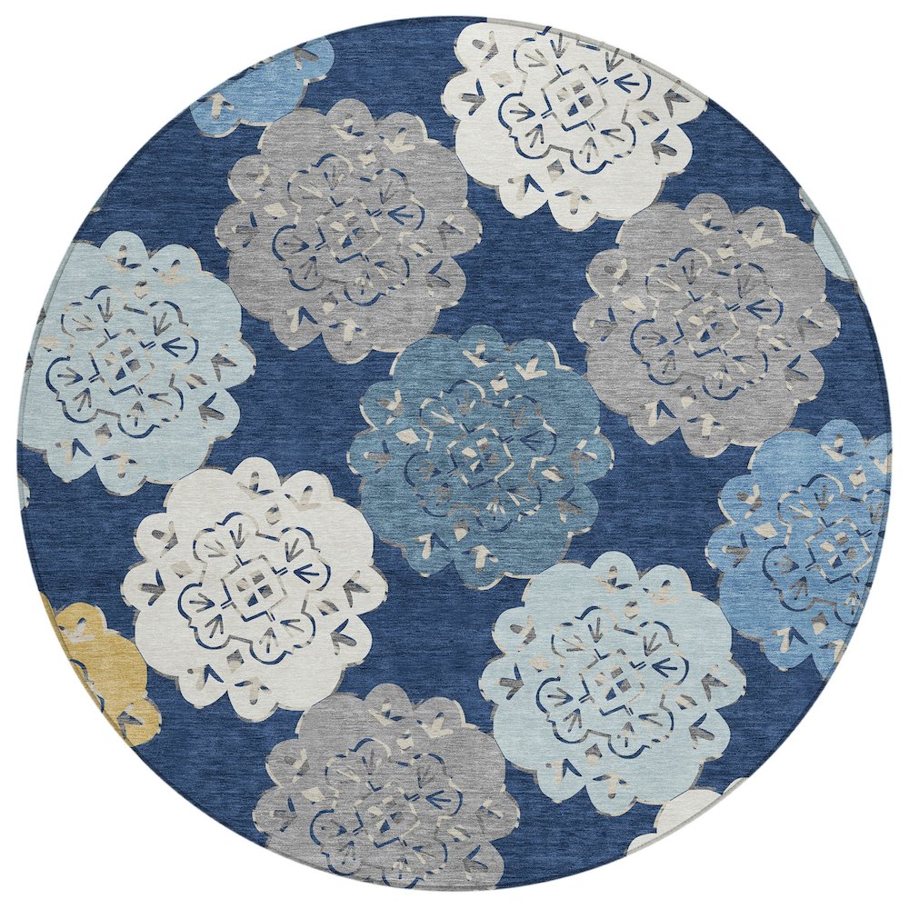 Machine Washable Indoor/Outdoor Chantille ACN2353 Blue 8' x 8' Round Rug. Picture 1