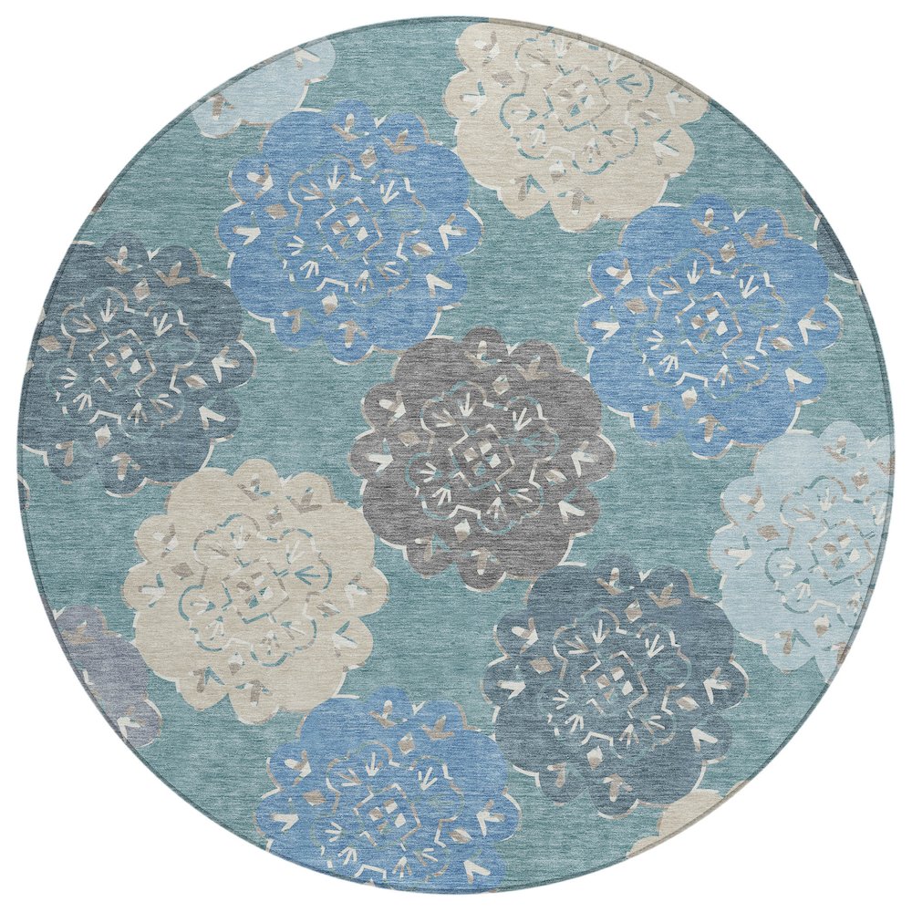 Machine Washable Indoor/Outdoor Chantille ACN2353 Teal 8' x 8' Round Rug. Picture 1