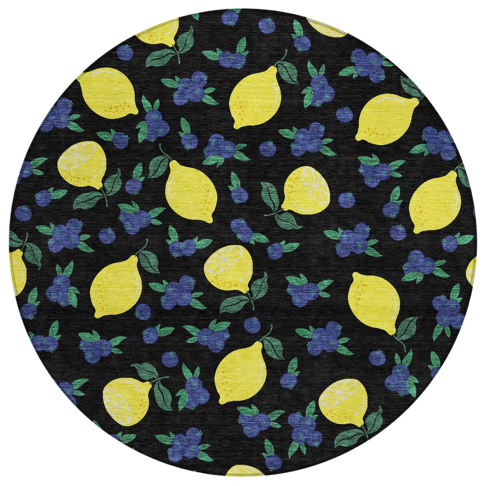 Machine Washable Indoor/Outdoor Chantille ACN2354 Black 8' x 8' Round Rug. Picture 1
