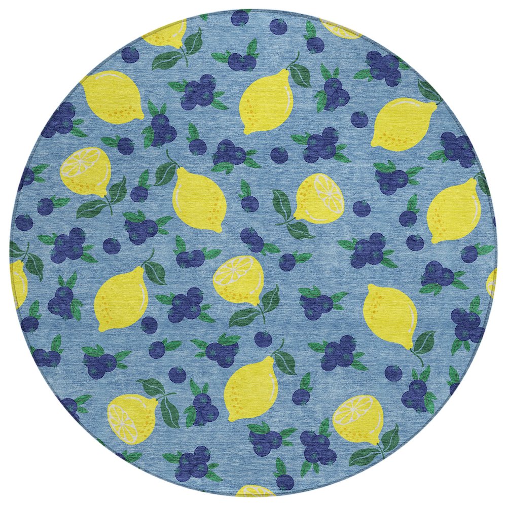 Machine Washable Indoor/Outdoor Chantille ACN2354 Blue 8' x 8' Round Rug. Picture 1