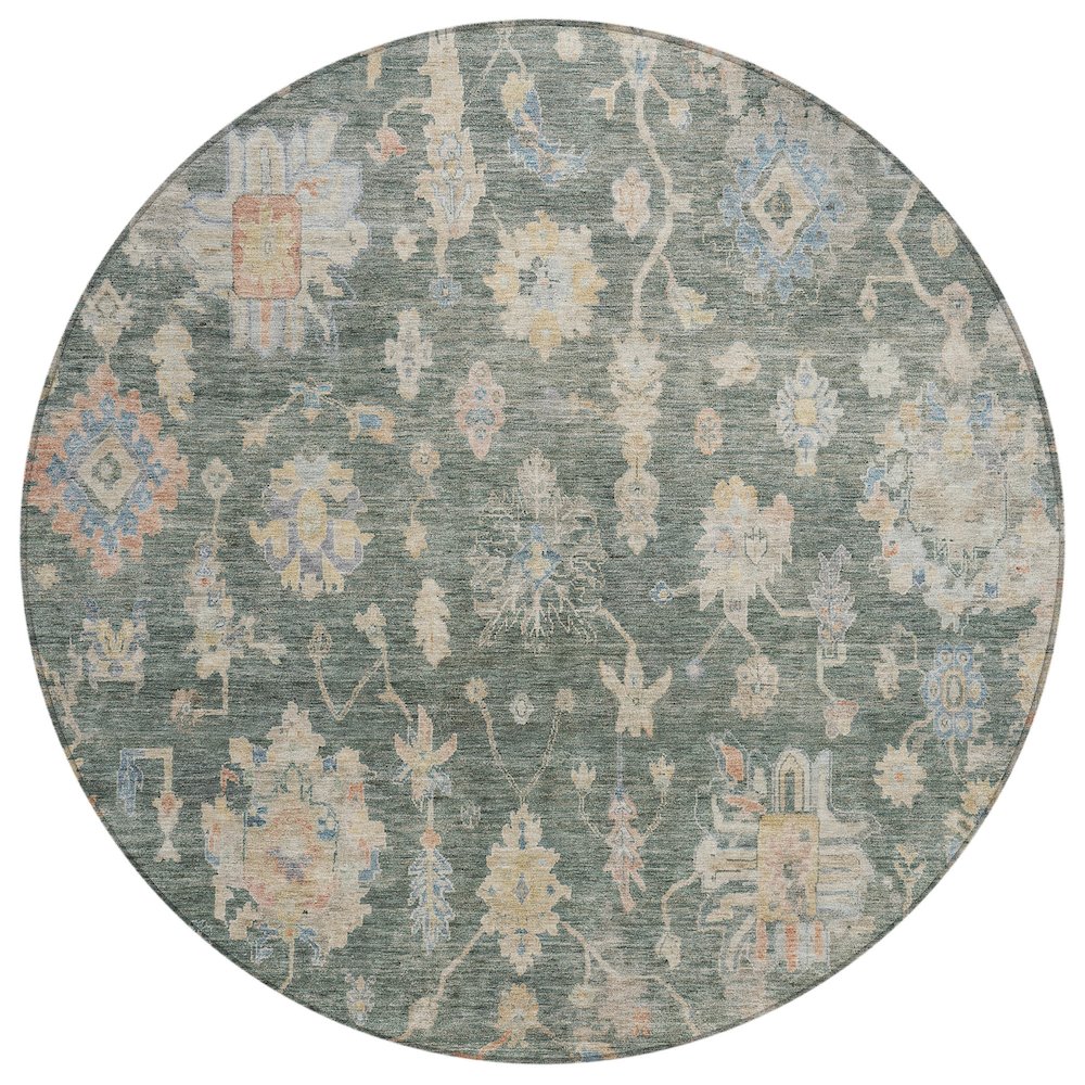 Machine Washable Indoor/Outdoor Chantille ACN2355 Green 8' x 8' Round Rug. Picture 1