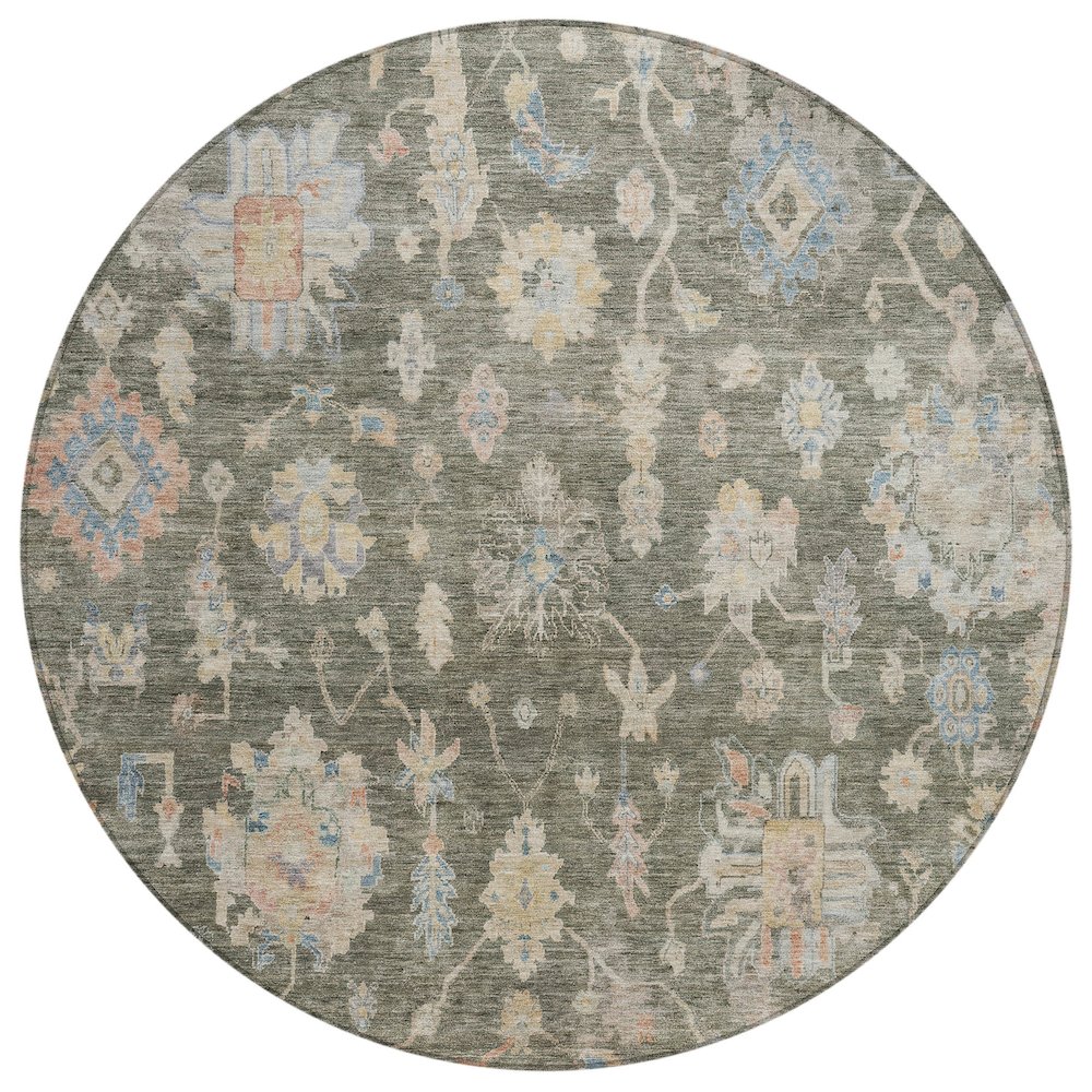 Machine Washable Indoor/Outdoor Chantille ACN2355 Green 8' x 8' Round Rug. Picture 1