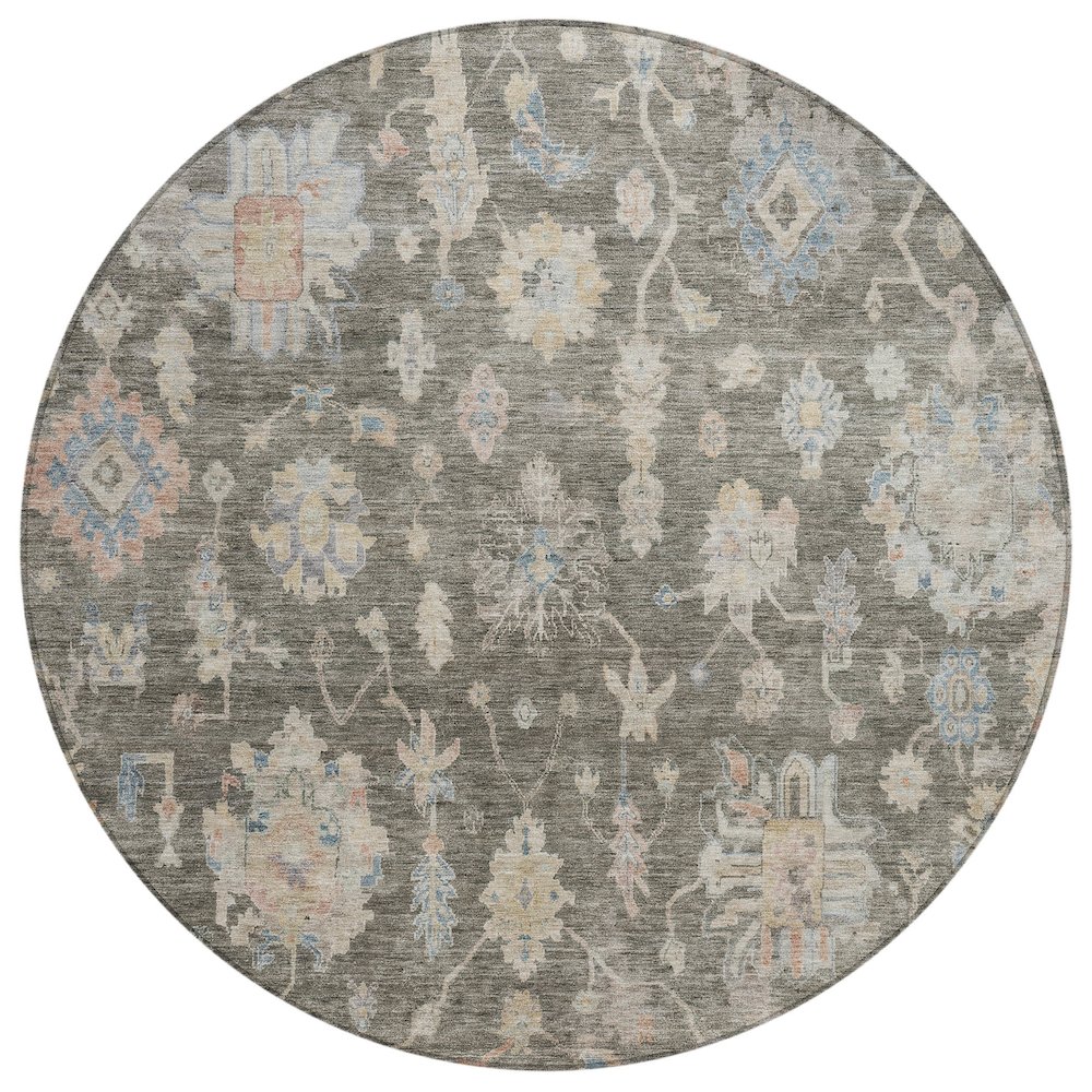 Machine Washable Indoor/Outdoor Chantille ACN2355 Gray 8' x 8' Round Rug. Picture 1